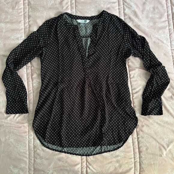 Old Navy Black and White Polka Dot V Neck With Buttons Long Sleeve Size Medium - Picture 1 of 7